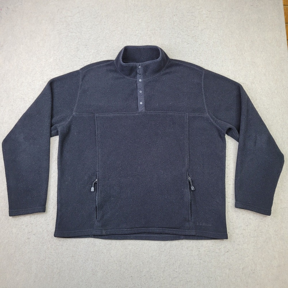 Vintage 90s LL Bean Black Fleece Quarter Snap Synchilla Pullover Sweater Mens XL